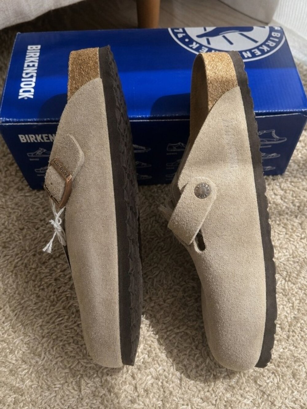 Birkenstock Boston Wome Taupe Suede Leather Soft Footbed New w/box
